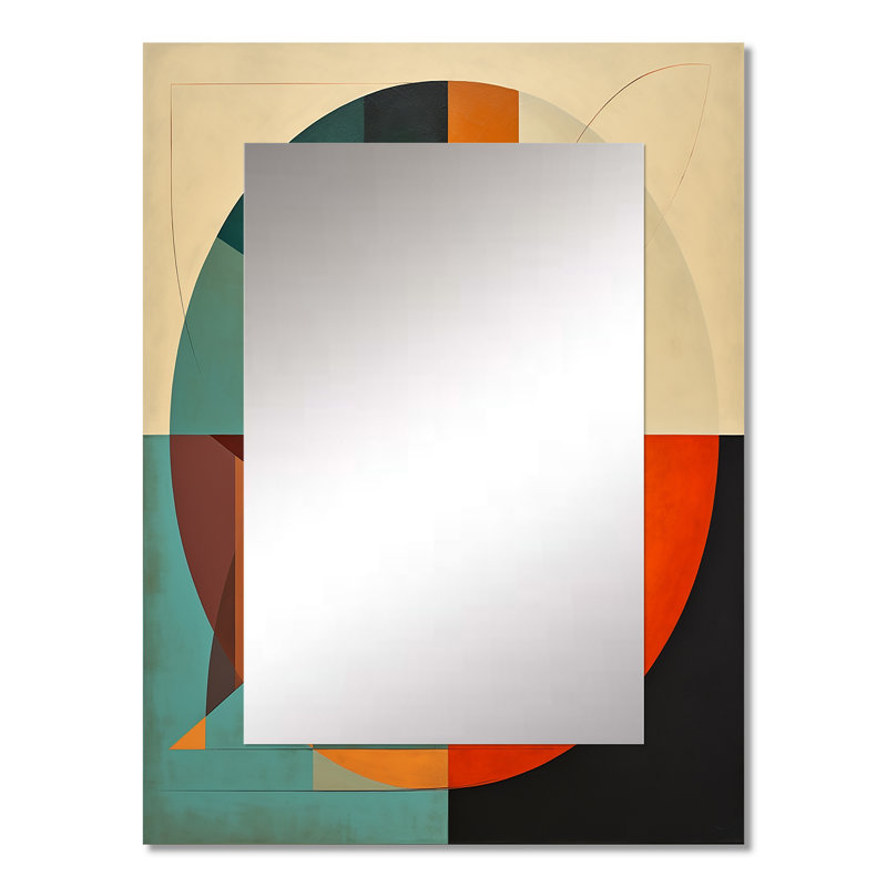 Odyssey Midcentury Retro Abstract Geometrics I - Midcentury Modern Mirror, Beige Unique Wall Mirror, Printed Metal Art