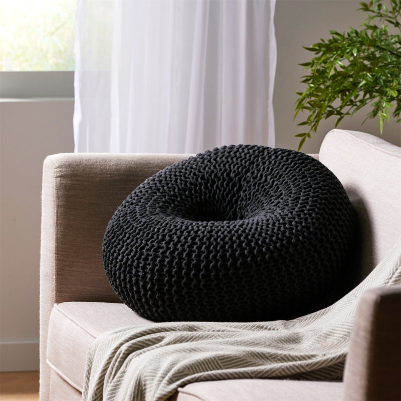 POUF TRICOTÉ, Coton gris foncé