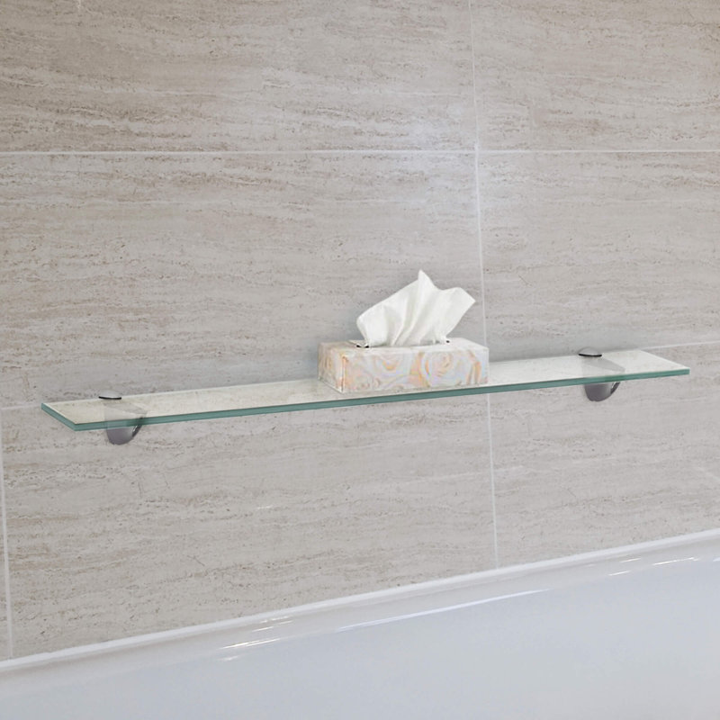 Sleek 30" Black Floating Wall Shelf with Chrome Finish