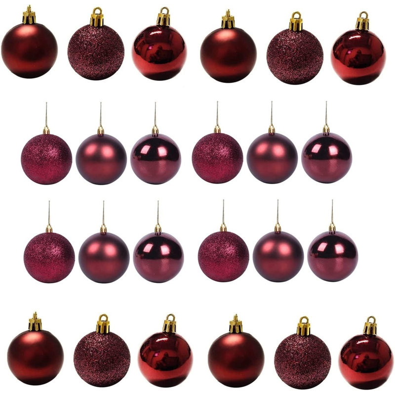 18 Piece Shatterproof Christmas Baubles for Tree and Festive Decorating, 6cm H x 6cm W x 6cm D, Burgundy