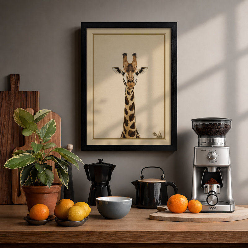 Giraffe Portrait Boho - Framed Print, A1 - 84.1 x 59.4 cm, Black