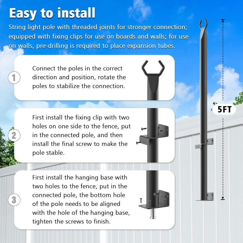 Ensemble de 2 lampadaires de 5 pi avec guirlandes lumineuses extérieures