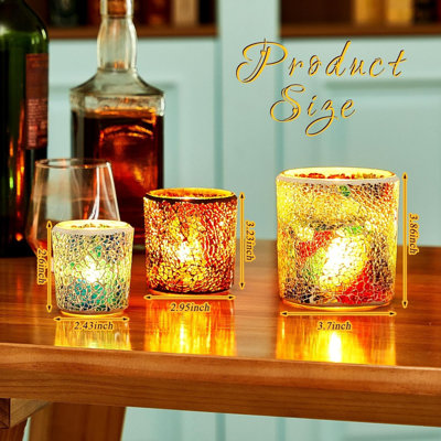 Ensemble de 6 porte-bougies votives en verre de Noël bougies chauffe-plat en verre mosaïque romantique à la main pour la décoration de la salle de bain, 3 tailles