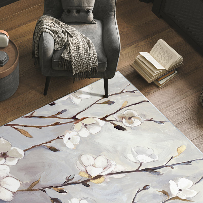 Tapis lavable Blossoming Up II, tissé à la machine, douceur céleste avec envers antidérapant