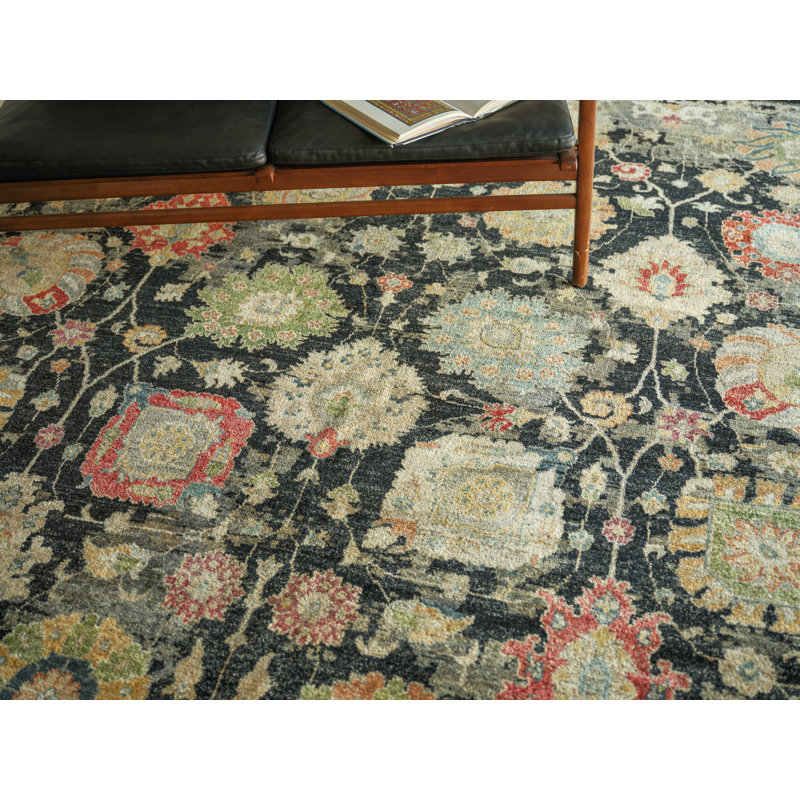Oxford Hand-knotted Ghazni Wool, Black Area Rug, Rectangle 8' x 10'