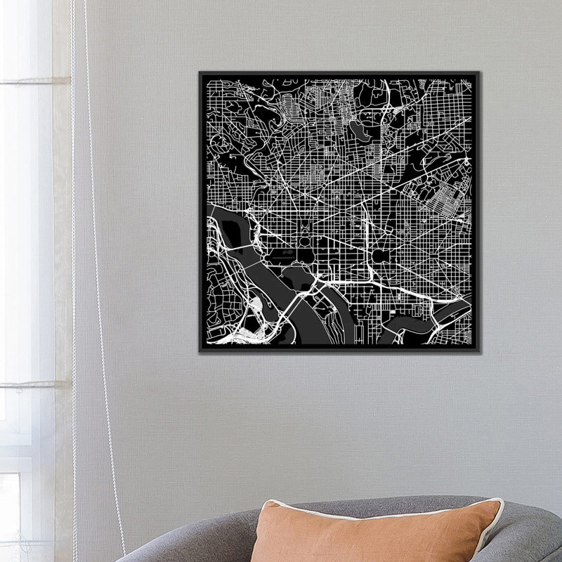 « washington d.c. urban routes map », impression sur toile tendue, H 26 po x l 26 po x P 1,5 po, Toile avec cadre noir