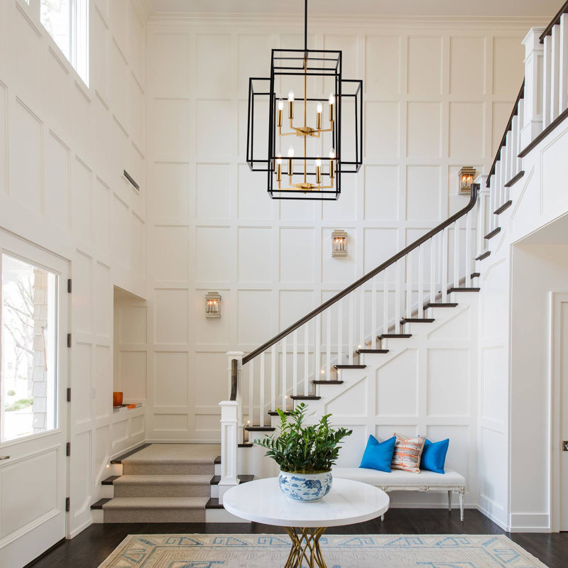 8 Light Pendant in Transitional Style - 22 Inches Wide by 28 Inches High Open Frame Cage, Brass