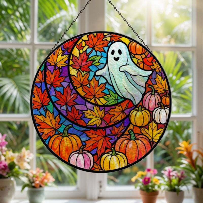 Panneau de vitrail 12 "H Ghost Leaves