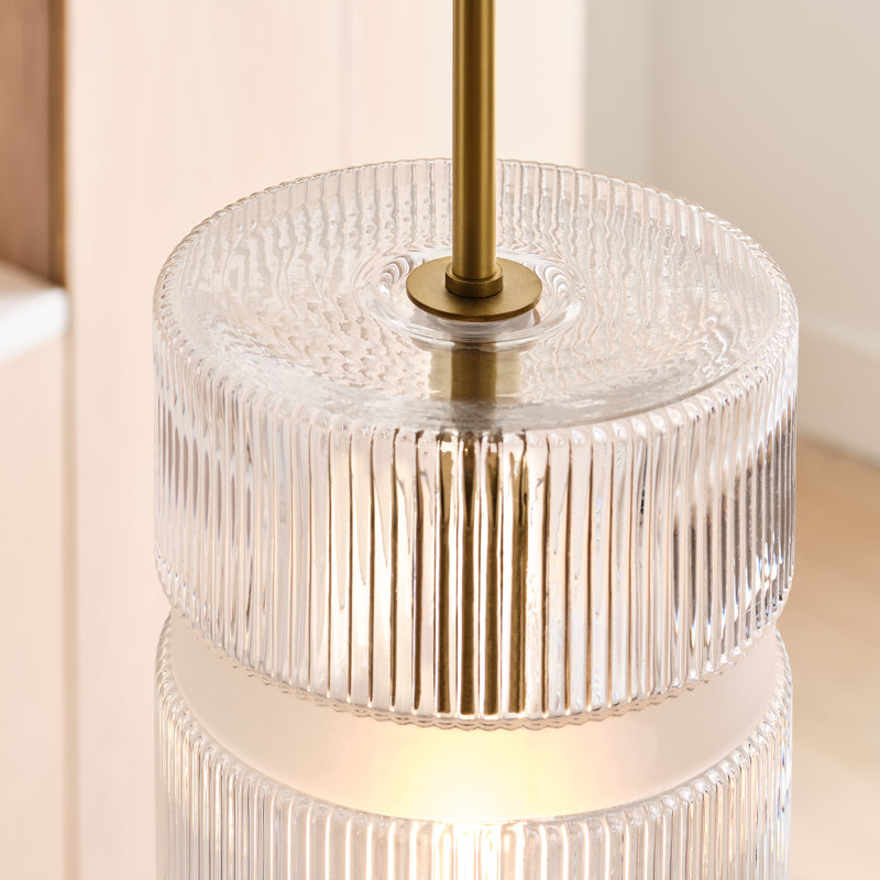 Liouet 1 Light Kitchen Pendant With Clear Ribbed Shade, Satin Brass