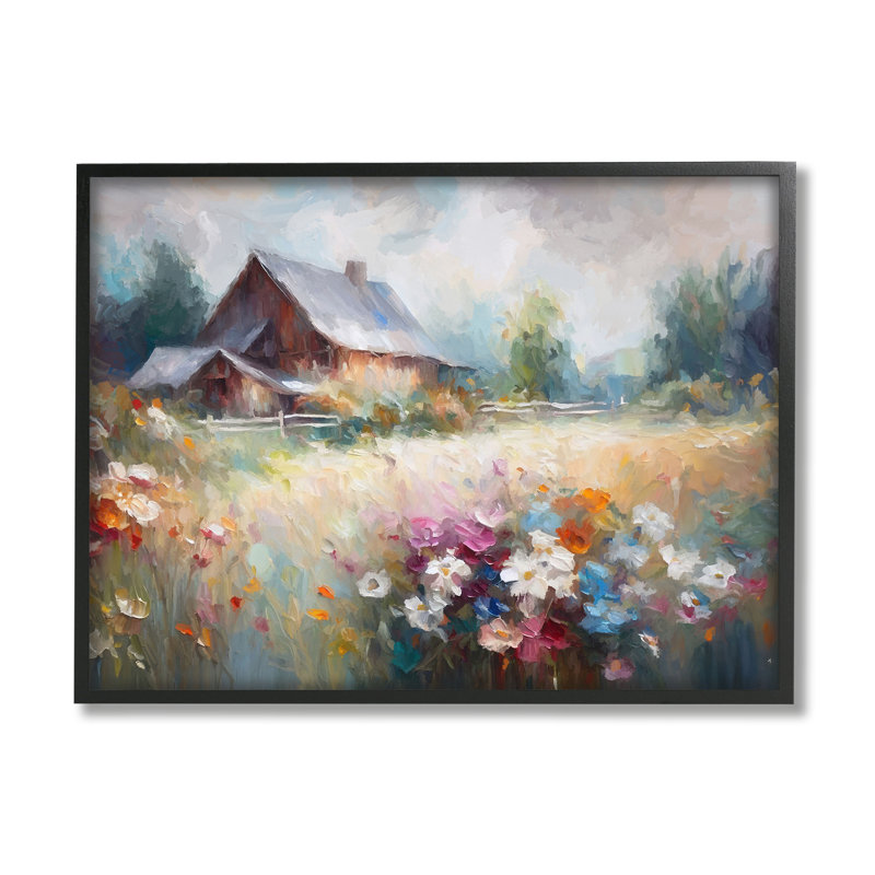«Gray Rustic Countryside» par Ramona Murdock, reproduction d'art sur toile, Giclée encadrée noir minuit, H 16 po x l 20 po