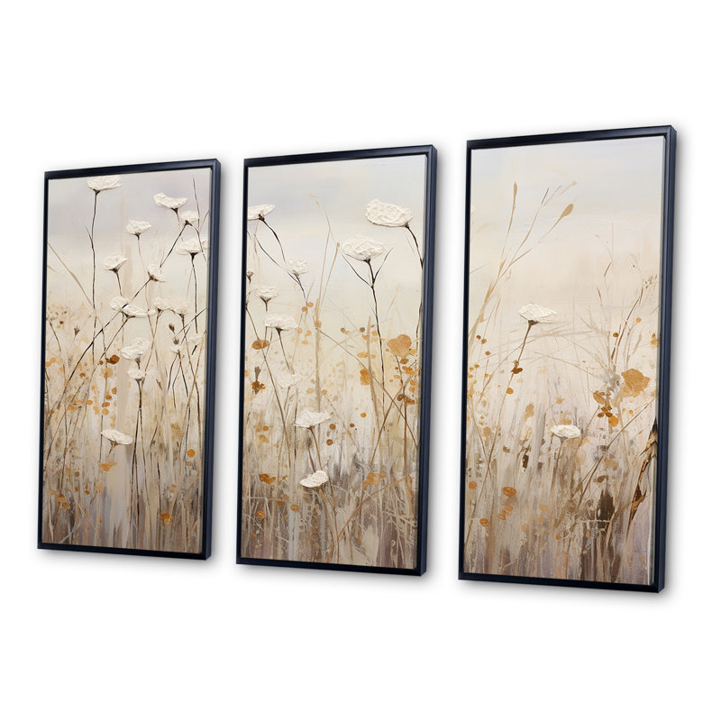 Elige - Wildflowers Wall Art Living Room Set, Black Floater Framed, 32" H x 48" W x 1" D