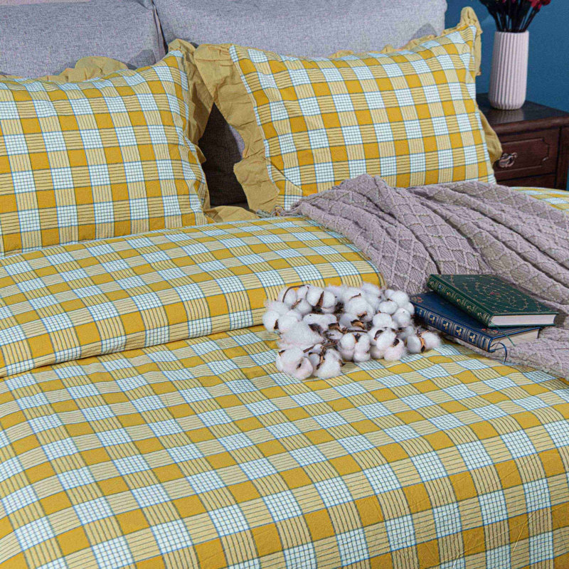 Ensemble de housse de couette à volants délavé 3 pièces NTBAY, Housse de couette très grand et 2 taies, Jaune
