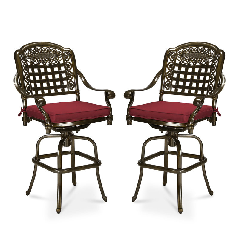 Tabouret de comptoir d'extérieur en métal 25,5 po avec coussin, Rouge