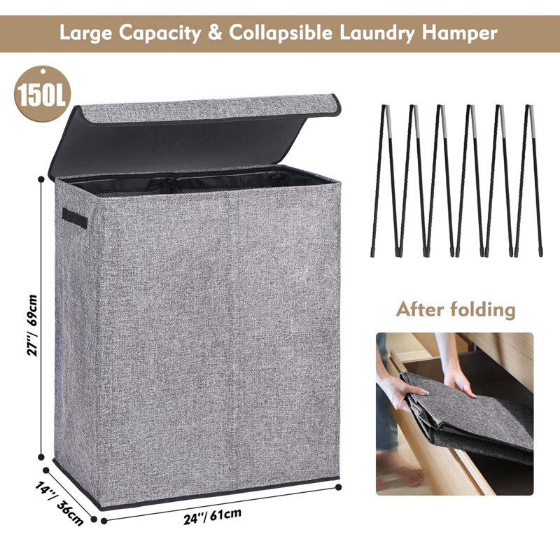 Bhargava Fabric Laundry Hamper with Handles, Grey