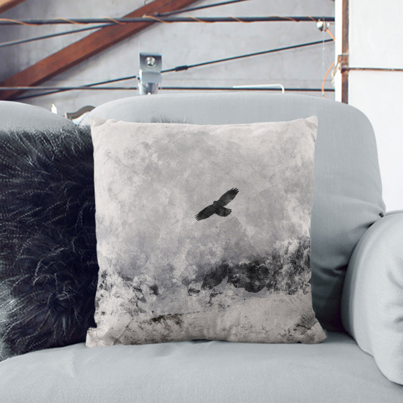 Bird Flying Over Mountains Watercolour Square Throw Cushion, Stone, 55cm H x 55cm W x 20cm D