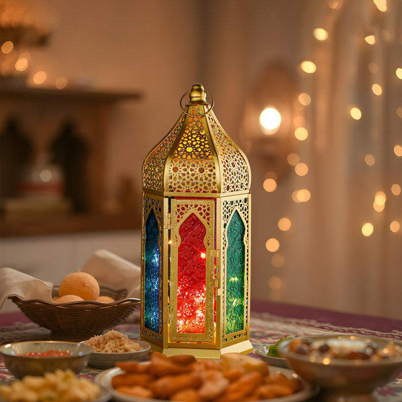  Moroccan Lantern – 12'' Gold Hexagonal Candle Lantern