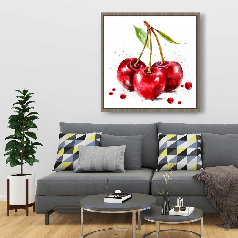 Cherries Beige Framed Canvas | Elegant Home Decor Artwork