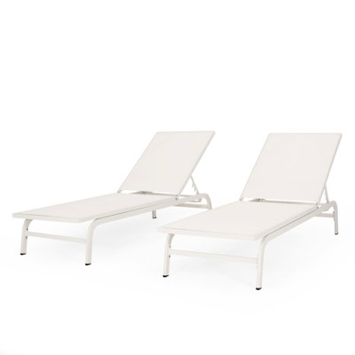 Outdoor Chaise Lounge Pair In White Color - Mesh, Aluminum Frame, Hand-Crafted, Assembly Needed Two Mesh Fabric, Handmade Details, Required