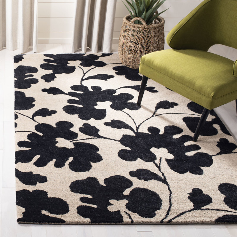 Tapis noir / beige en laine et viscose touffeté à la main Avayah Soho, Rectangle 7 pi 6 po x 9 pi 6 po