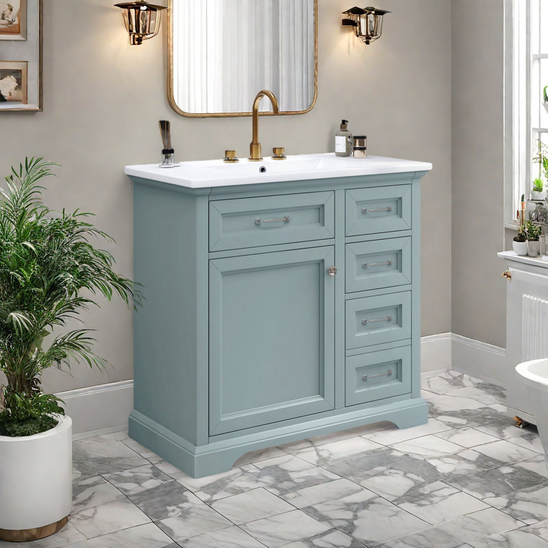 Ensemble de meuble-lavabo 36 po avec lavabo sous-comptoir en céramique, 2 tiroirs et charnières à fermeture en douceur, Gris