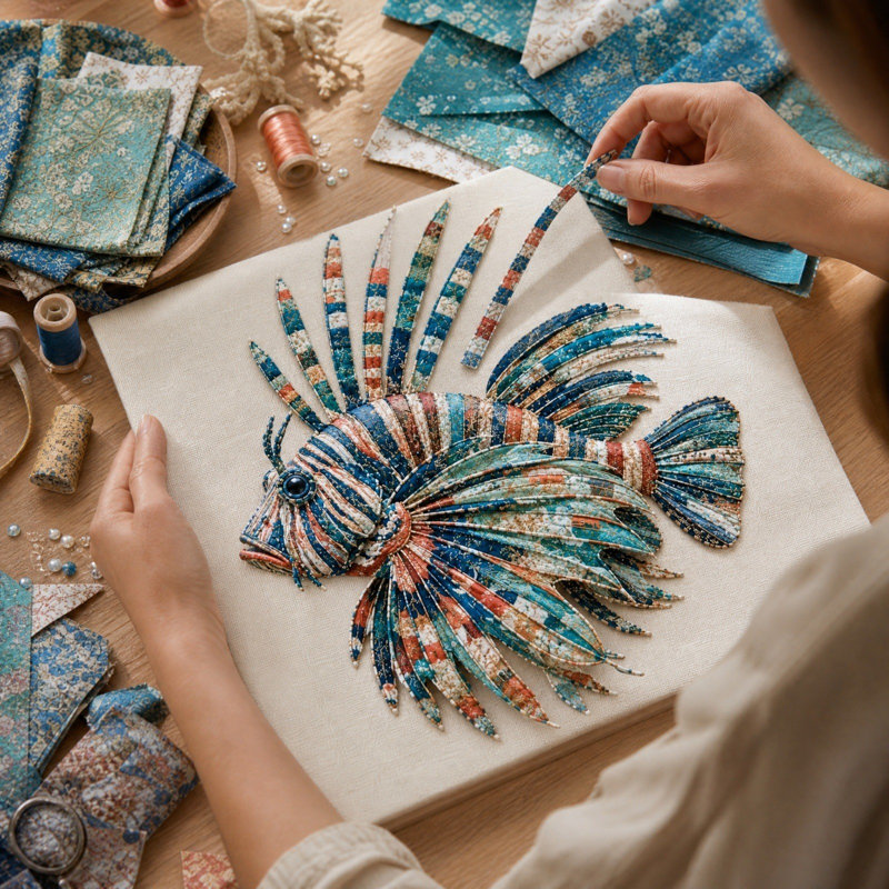 Ensemble de loisirs créatifs DIY Patchwork Océans avec breloque en acrylique, tissu à plusieurs couches, matelassage, couture faite main, décoration nautique, cadeau artistique pour adultes et amateurs de loisirs créatifs