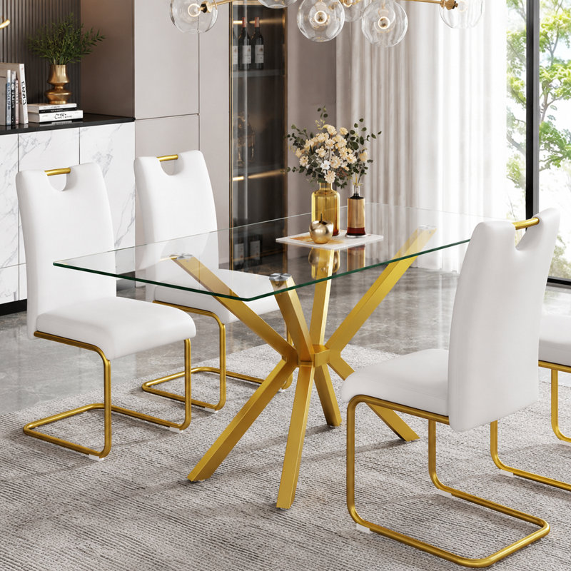 Table basse de 39,37 po en verre transparent rectangulaire, design élégant avec pieds en métal blanc, table basse de salon