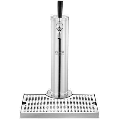 Ensemble de tour Kegerator, ensemble de conversion de bière à robinet unique, distributeur de bière en acier inoxydable avec régulateur à double jauge CGA320 et coupleur de baril de système D, plateau d'égouttement de bière pour la fête à domicile