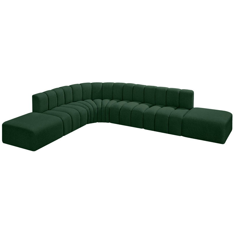 Hrefna Upholstered Curved Sectional with Ottoman Reversible, Green Boucle Fabric