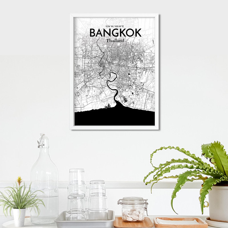 Bangkok City Map In Ink - No Frame Print, 24cm H x 18cm W x 0.05cm D