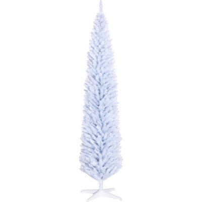 8' Artificial Pencil Christmas Tree, 618 Branch Tips, White, Flame Retardant, Easy Assembly, Base Slim Flame-retardant, To Assemble, Plastic