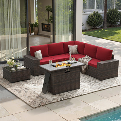 Outdoor Wicker Sectional Conversation Set With Wide Armrest