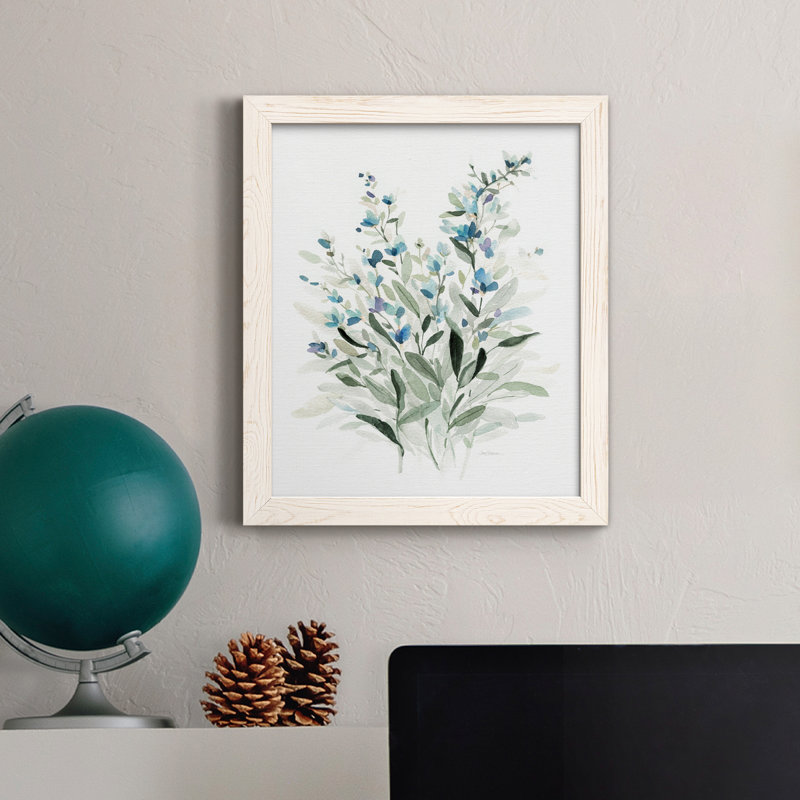 «Delicate Blue Botanical I», reproduction d'art sur toile, Toile avec cadre blanc, H 44 po x l 31 po x P 1 po