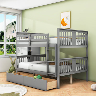 Full-Over-Full Bunk Bed With Drawers And Ladder