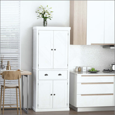 Armoire de cuisine autoportante, armoire de rangement haute avec 2 armoires à portes, tiroir et tablettes réglables