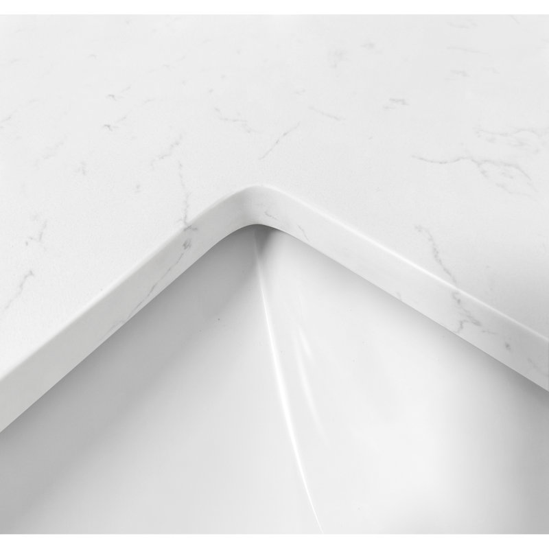 61 Inch Carrara White Quartz Vanity Top With Double Sinks & Backsplash, Carrara White