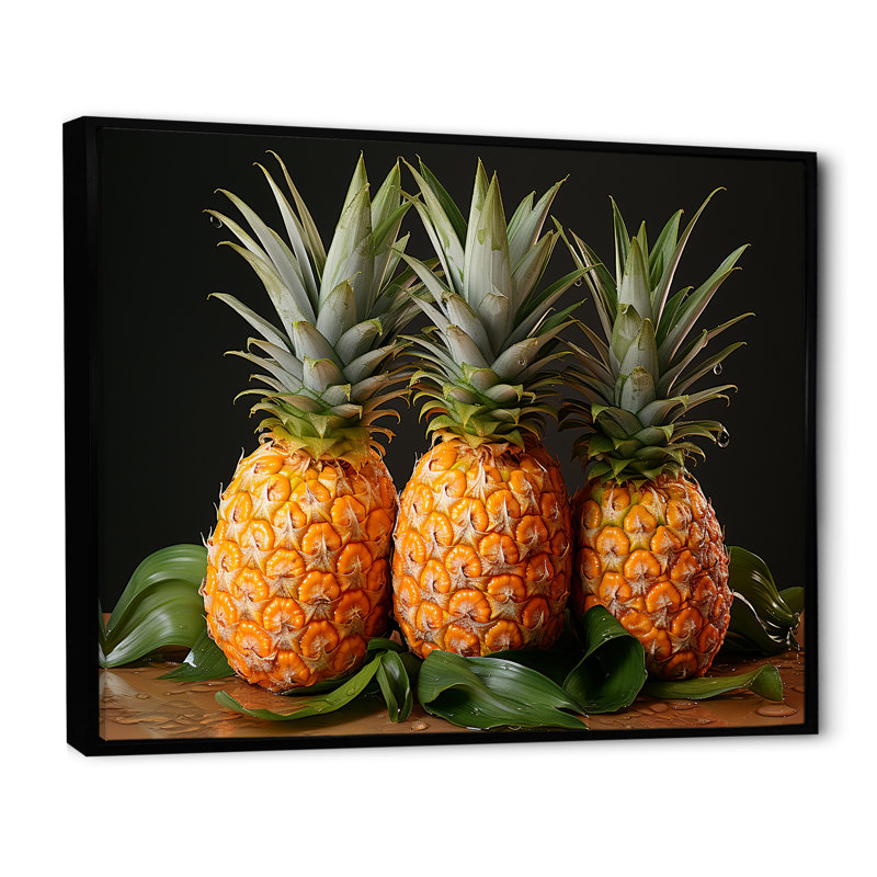 Doux ananas juteux délice, H 30 po x l 40 po x P 1,5 po, Cadre flottant noir