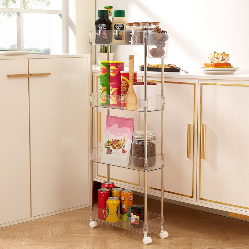 Multi-Tier Rolling Storage Cart with Wheels – 4-Tier Plastic Utility Organizer for Bathroom, Kitchen, Bedroom, Office, Pantry, or Laundry Room, Clear