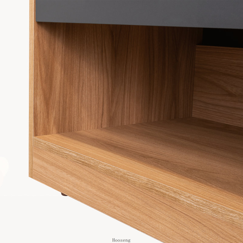 Ensemble de 2 tables de chevet en chêne naturel et gris avec tiroir et tablette ouverte