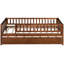Lit de jour simple en noyer avec lit gigogne escamotable et barrière de protection pliable-158667672-158667673