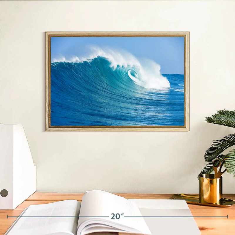 Ocean Wave Break, Cadre flottant en bois naturel, 31 po x 21 po