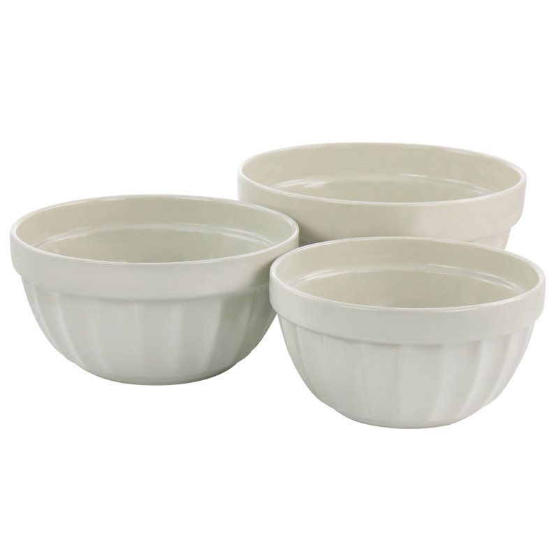 Beige Stoneware 3-Piece Serving Bowl Set