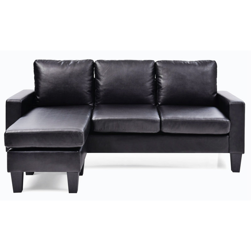 Canapé modulaire en cuir 2 pièces Vegan, Similicuir noir, Orienté à gauche (vu de face)