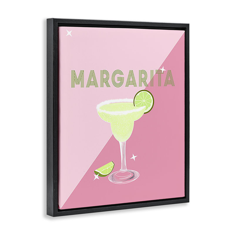 Art mural moderne sur toile flottante encadrée "Modern Margarita on Pink" par Ashley Singleton, Cadre flottant noir de jais