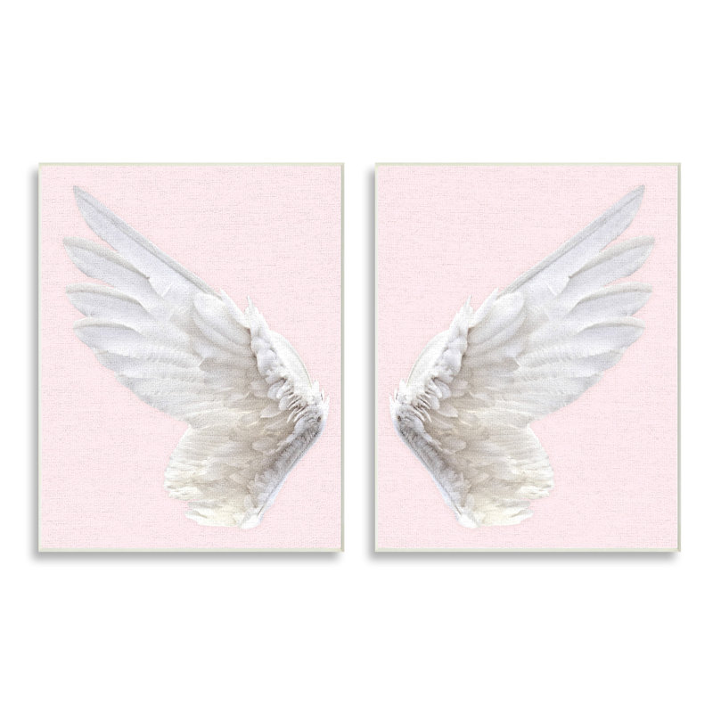 "Pink Wings", ensemble de 2 plaques murales, H 10 po x l 15 po x P 0,5 po, Bois