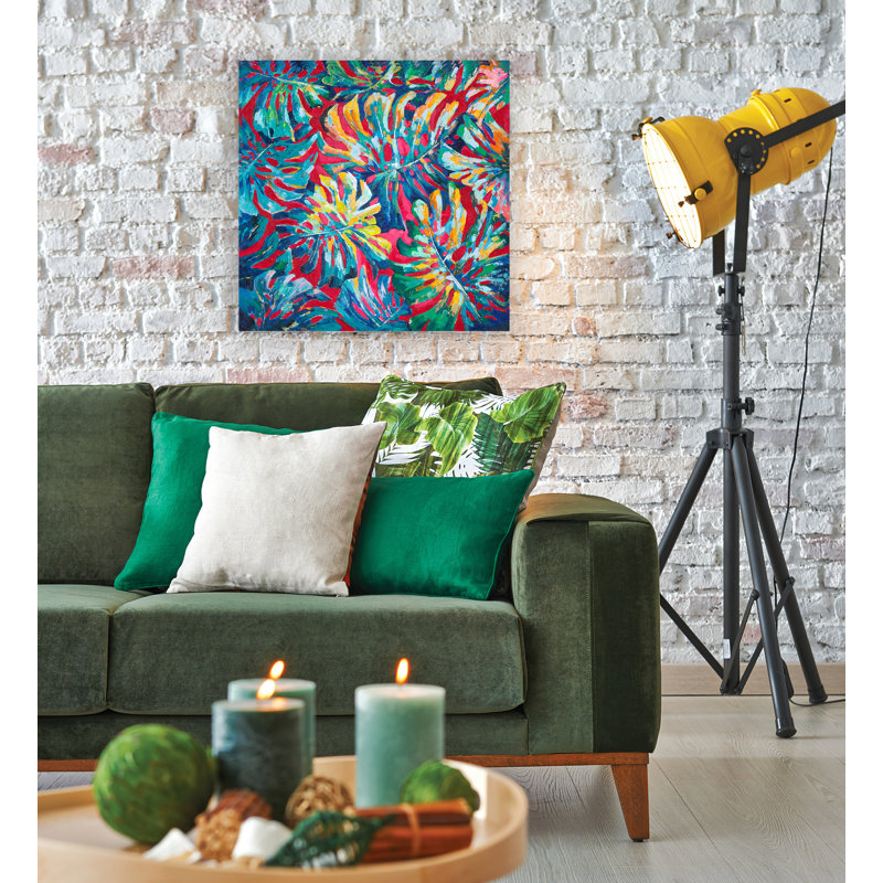Feuilles colorées - peinture sur toile tendue, H 24 po x l 24 po x 1,5 po