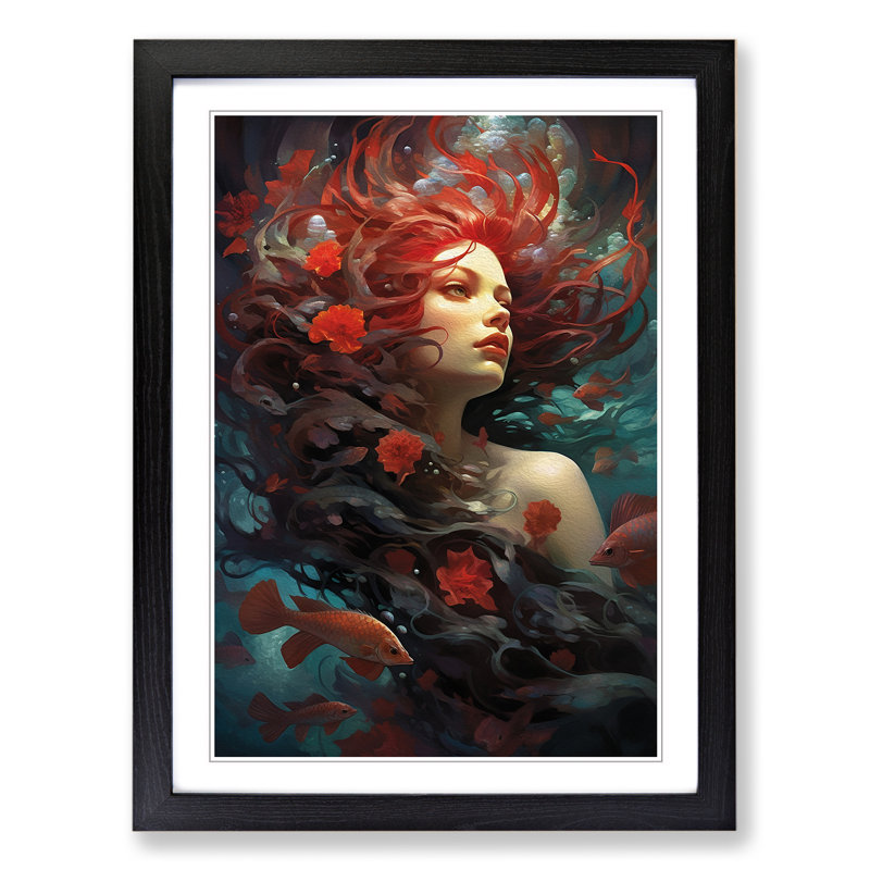 Mermaid Symbolism - Single Picture Frame Print on Wood, Black Framed, 34cm H x 25cm W x 2cm D