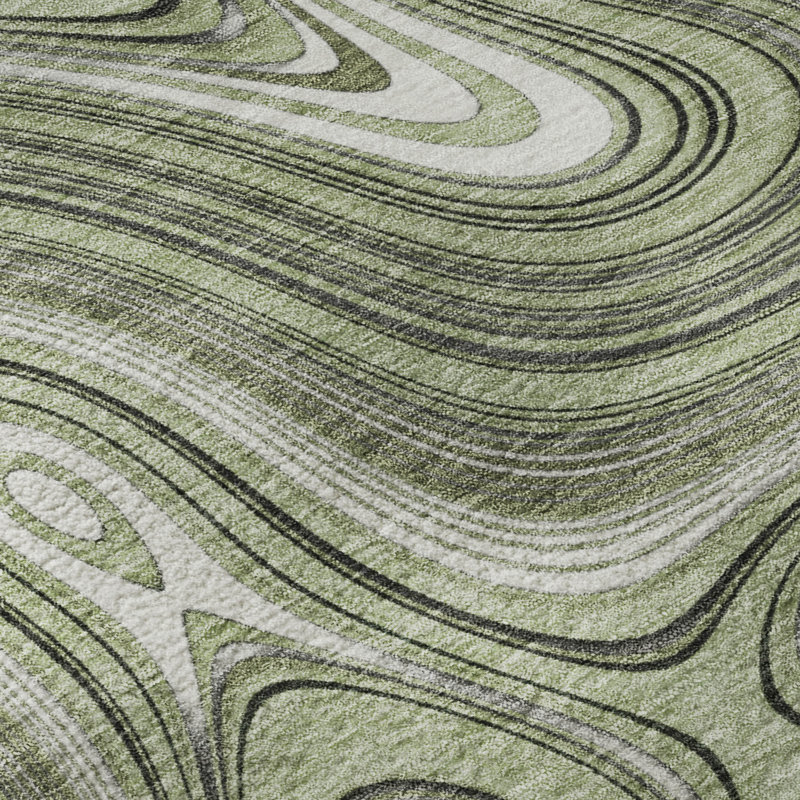 Tapis géométrique de qualité supérieure lavable à la machine Mayfield AMF2097, Aloès, 5 pi x 7 pi 6 po