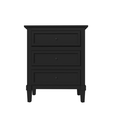 Black Nightstand with Three Drawers, Fully Assembled