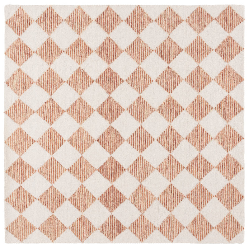 Ebony Hand Tufted Wool Pile Checkered Rug, Square 6'