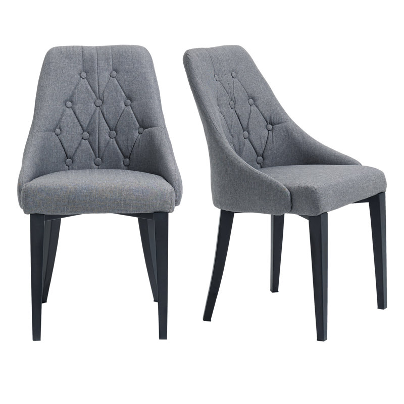 18.75'' H Tufted Linen Upholstered Side Chair, Dark Gray